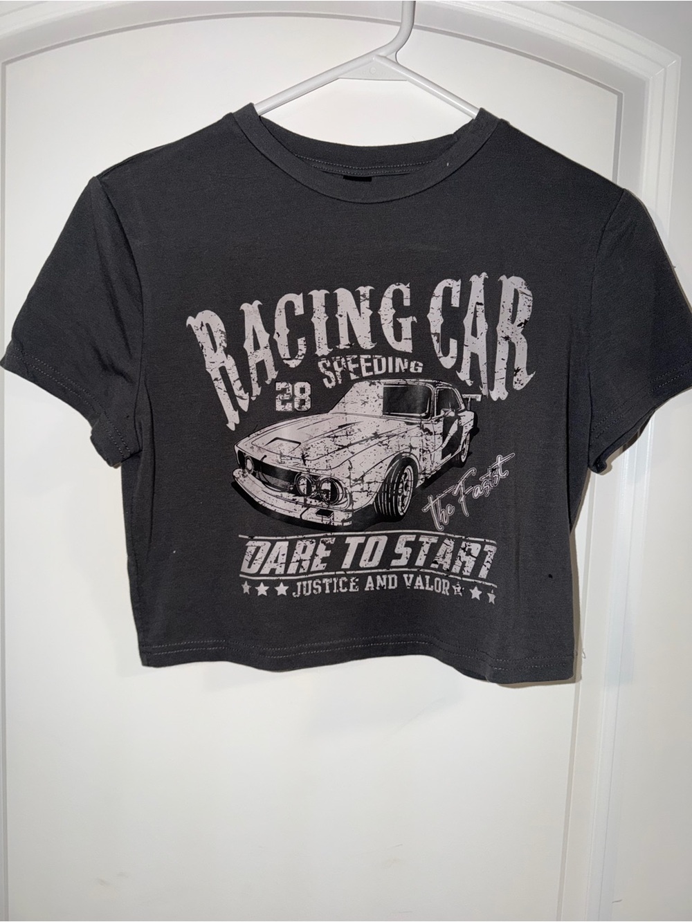Women’s Crop Racing Car Graphic Tee - Black